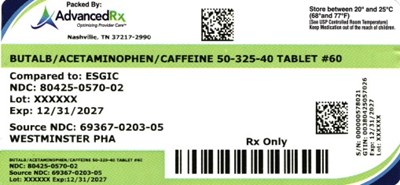 Butalbital/acetaminophen/caffeine #60 (Butalbital Acetaminophen Caffeine 80425 0570 02)
